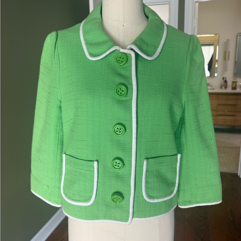 Kate Spade Green Textured Jacket with White Accents